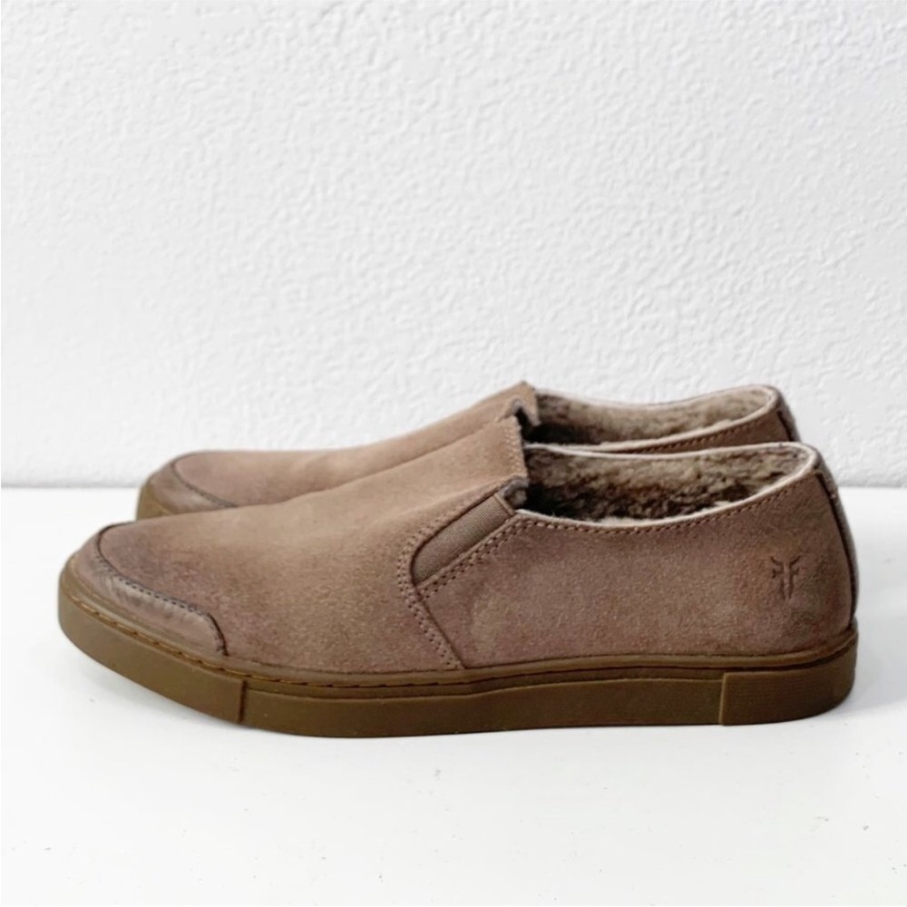 FRYE Gemma Slip Shearling Shoes Grey Leather Women's Size 7.5 Casual Cozy Comfy